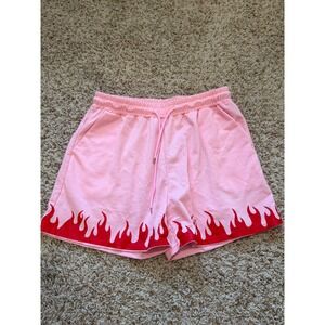 Unbranded Pink Flame Graphic Sweat Shorts Elastic Waist Lounge Streetwear